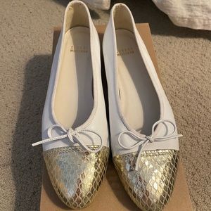 Stewart Weitzman white and gold ballet flats